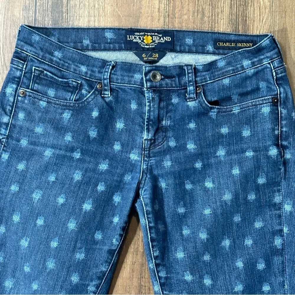 LUCKY BRAND CHARLIE SKINNY Low Rise Ikat Dot Pattern Ankle Jeans 6 / 28